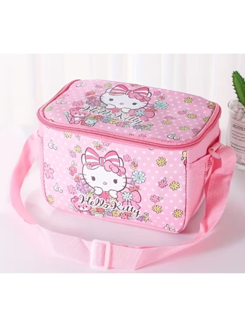 Hello Kitty Pink Floral Insulated Lunch Bag Crossbody Lunch Tote, Lightweight